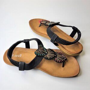 BEADED Sandals Size 9 Elastic Strap Toe Post Cushioned Stylish Sandals NEW